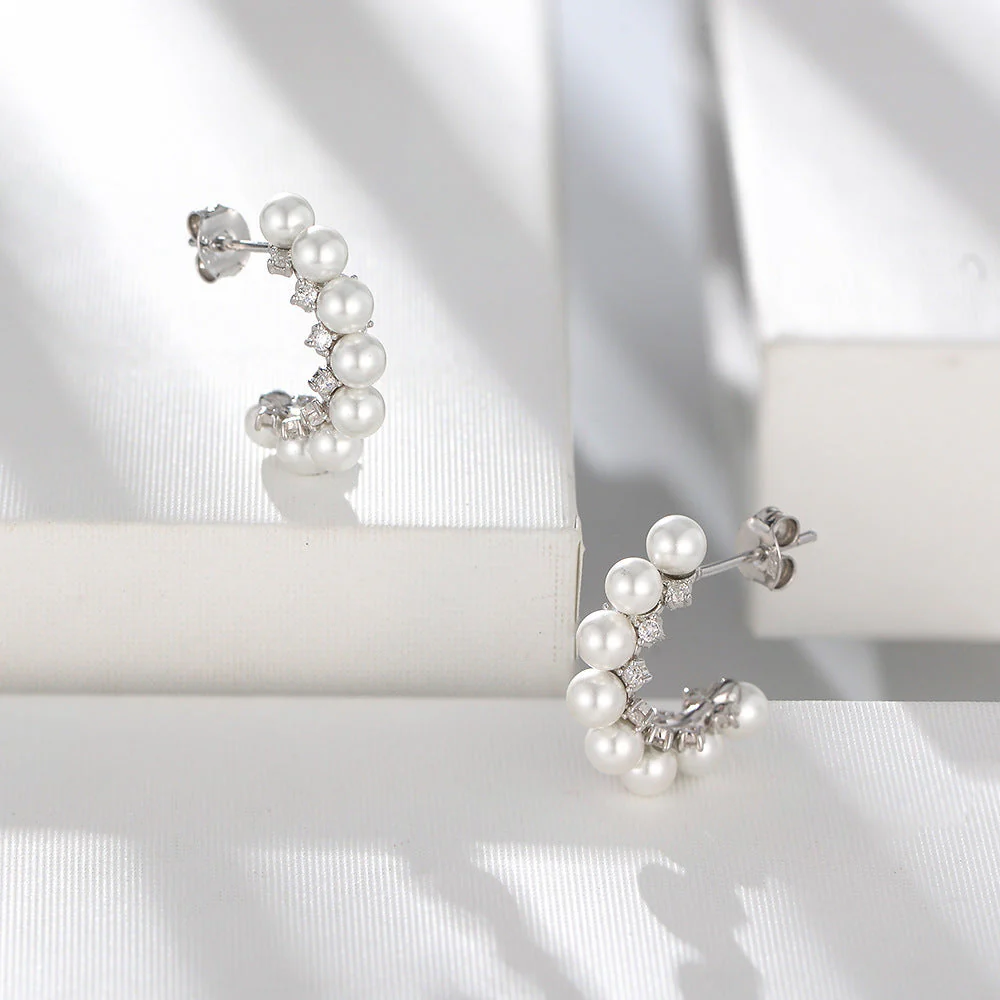 Personality Half Hoop Pearl Earrings