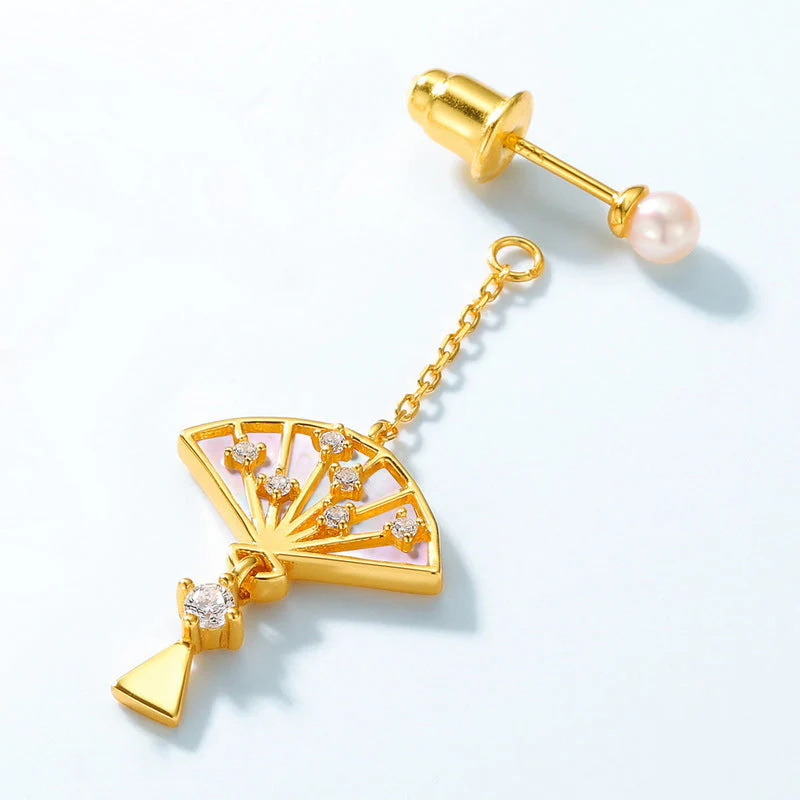 Pearl Studs Gold Fan Earrings