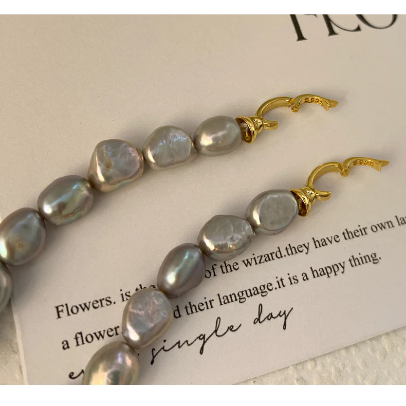 Elegant Natural Grey Baroque Pearl Necklace
