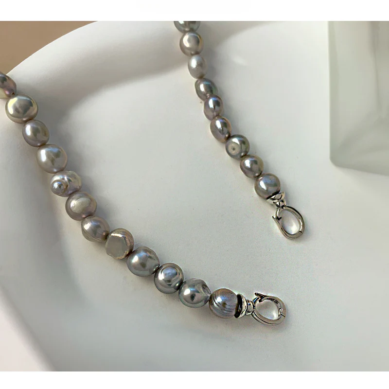 Elegant Natural Grey Baroque Pearl Necklace