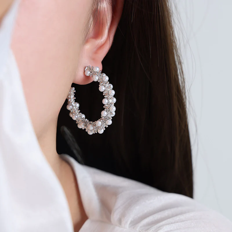 C Shape Pearl Wrap Earrings
