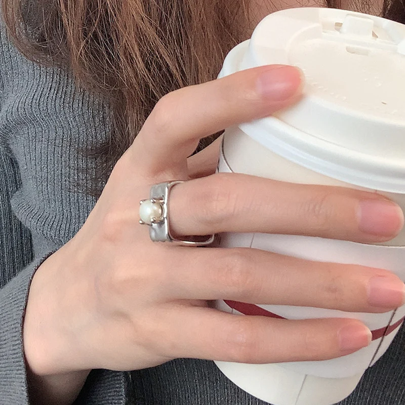 Wide Band Square Pearl Ring