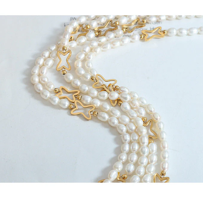Hollow Geometric Star Stitching Freshwater Pearl Necklace