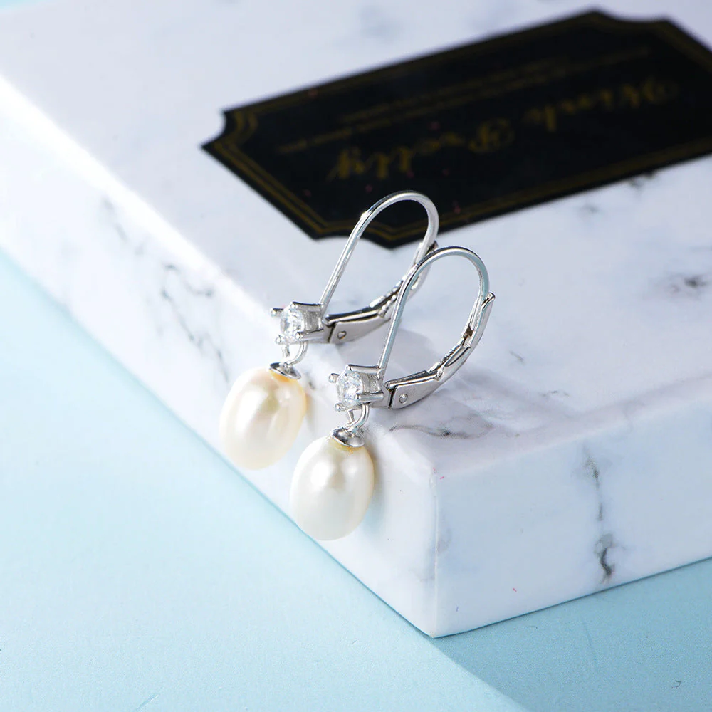 Oval Pearl Drop Earrings