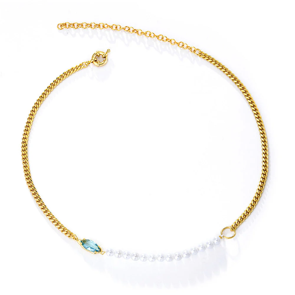 Half Chain Half Pearl Necklace