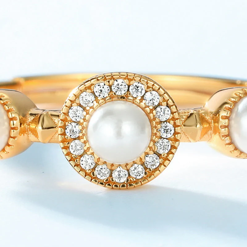 Zircon Diamond and Pearl Ring