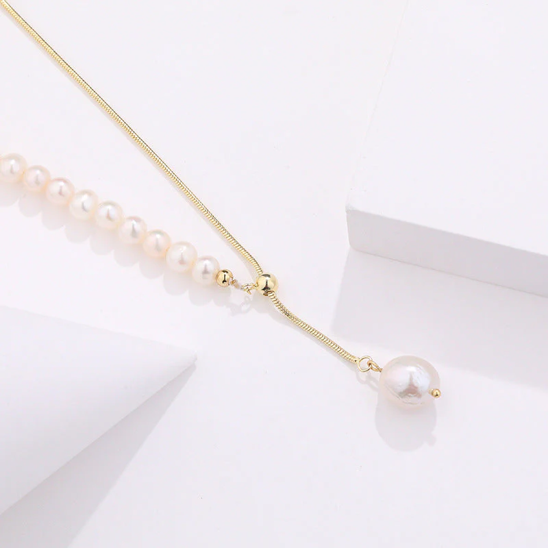 Y Necklace Floating Pearl Pendant