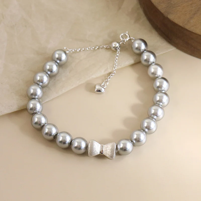 Pullable Bow Swarovski Grey Pearl Bracelet