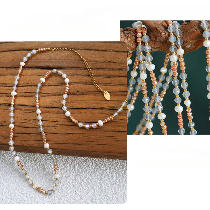 Bohemian Style Pearl Stone Glass Beaded Necklace