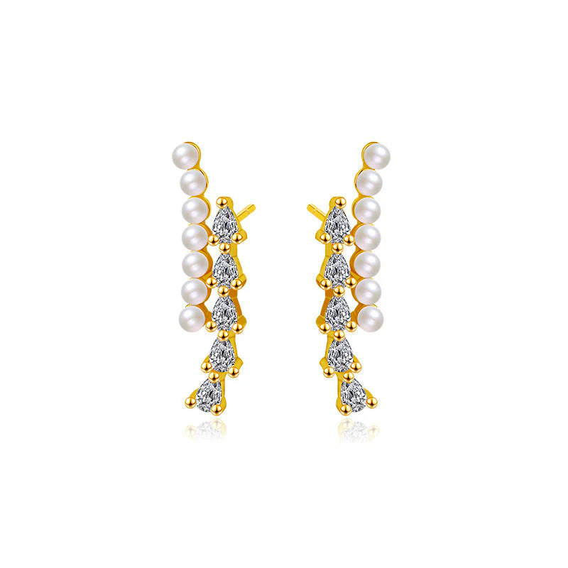 Diamond And Pearl Climber Earrings