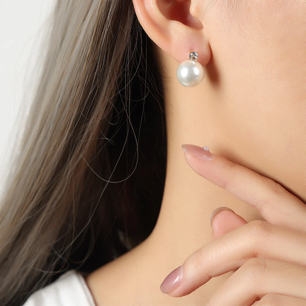 Diamond and 12mm Pearl Stud Earrings