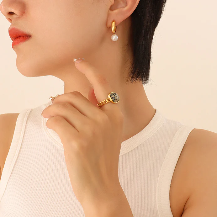 AB Asymmetrical Green Purple Zircon Pearl Earring