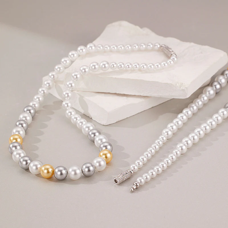 Gradient Sizes Mixed Color Pearl Necklace