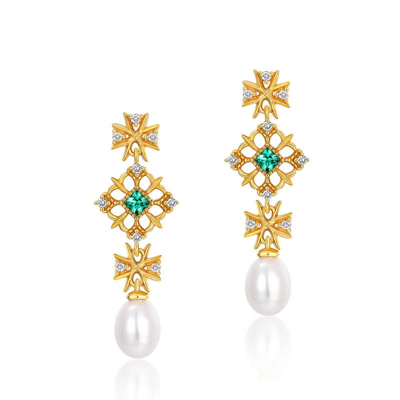 Emerald and Pearl Earrings