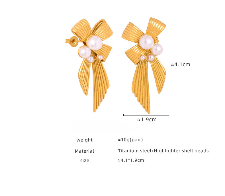 Large Bow Knot With Pearl Inlaid Earring