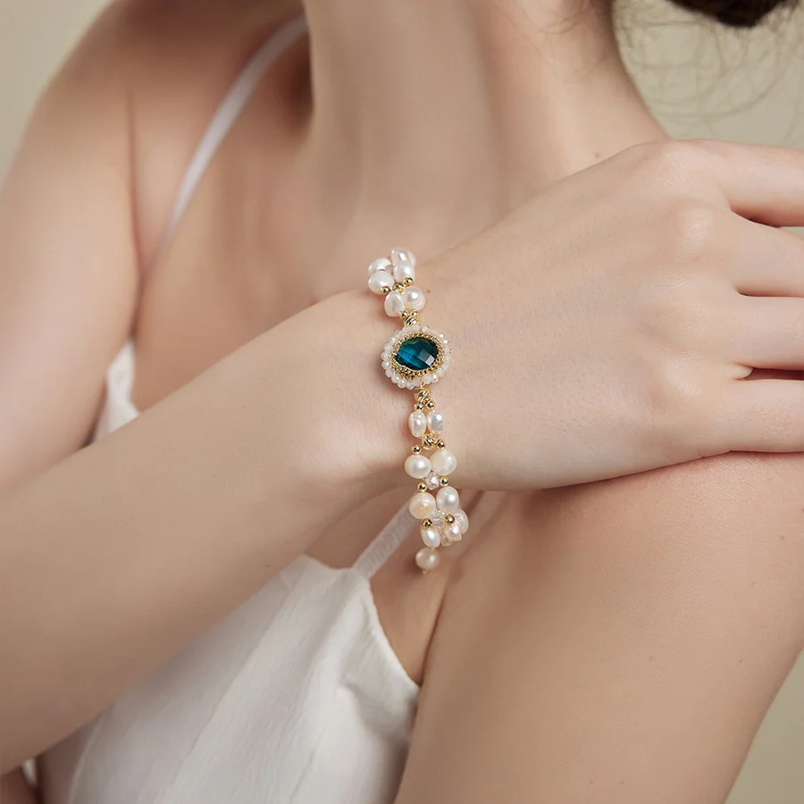 Pearl Choker Necklace Bracelet Set