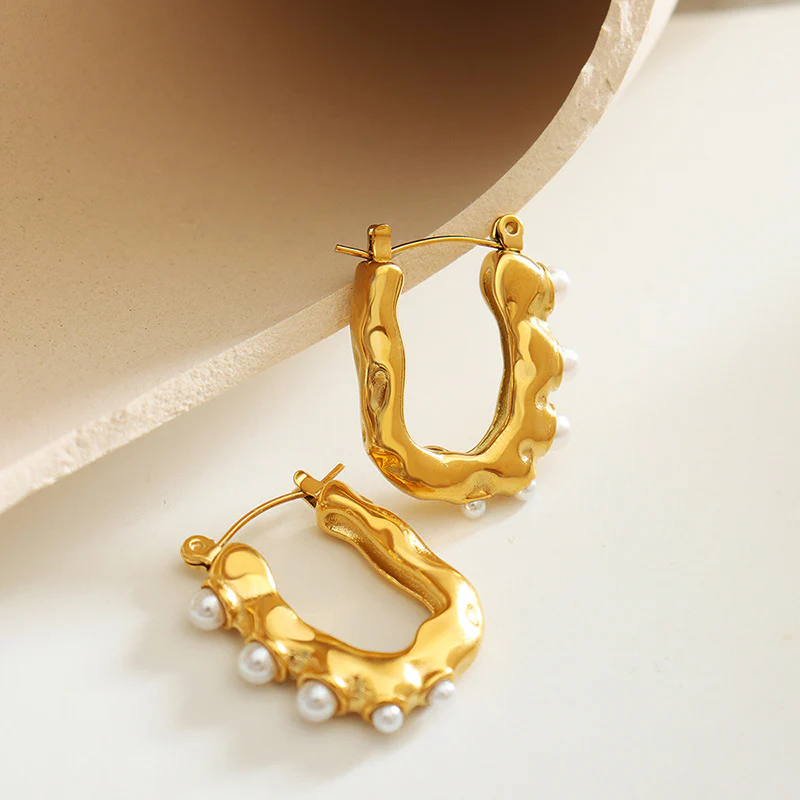 Vintage Geometric U Shape Pearl Earrings