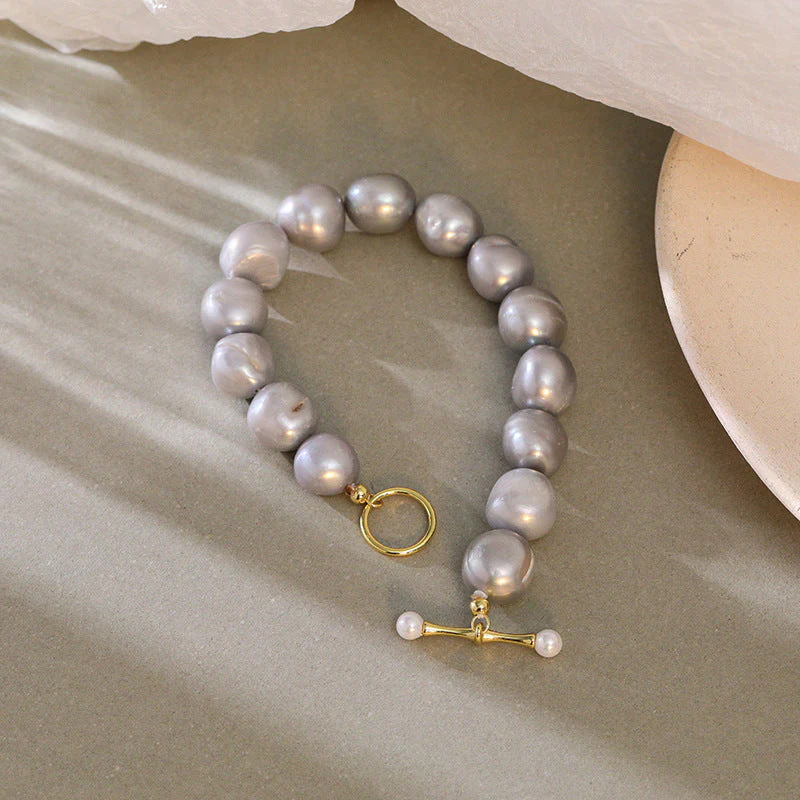 Grey Pearl Bracelet Chunky Baroque