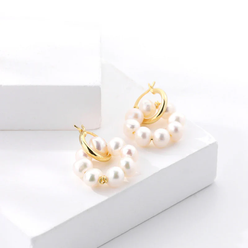 Gold Pearl Hoop Earrings