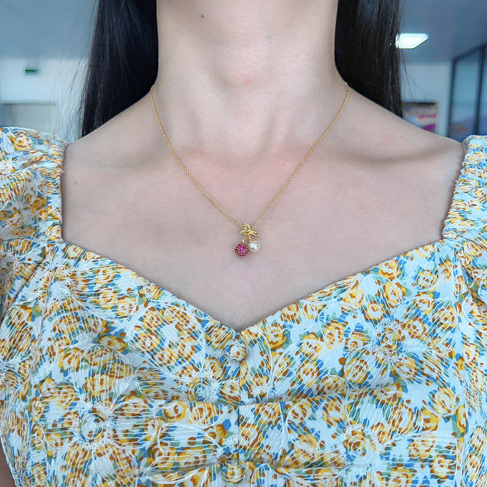 Cherry Dainty Pearl Necklace