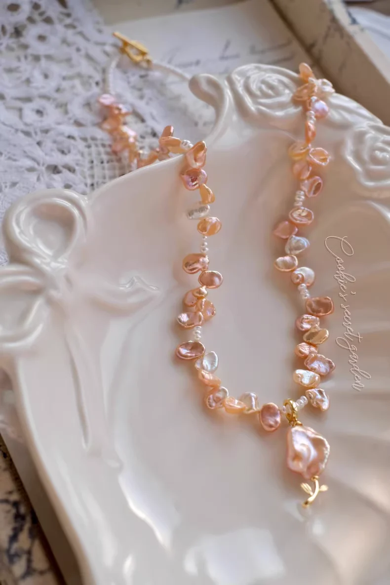 【Monet Garden Collection】 Handmade Girly's Spring Baroque Pearl Necklace