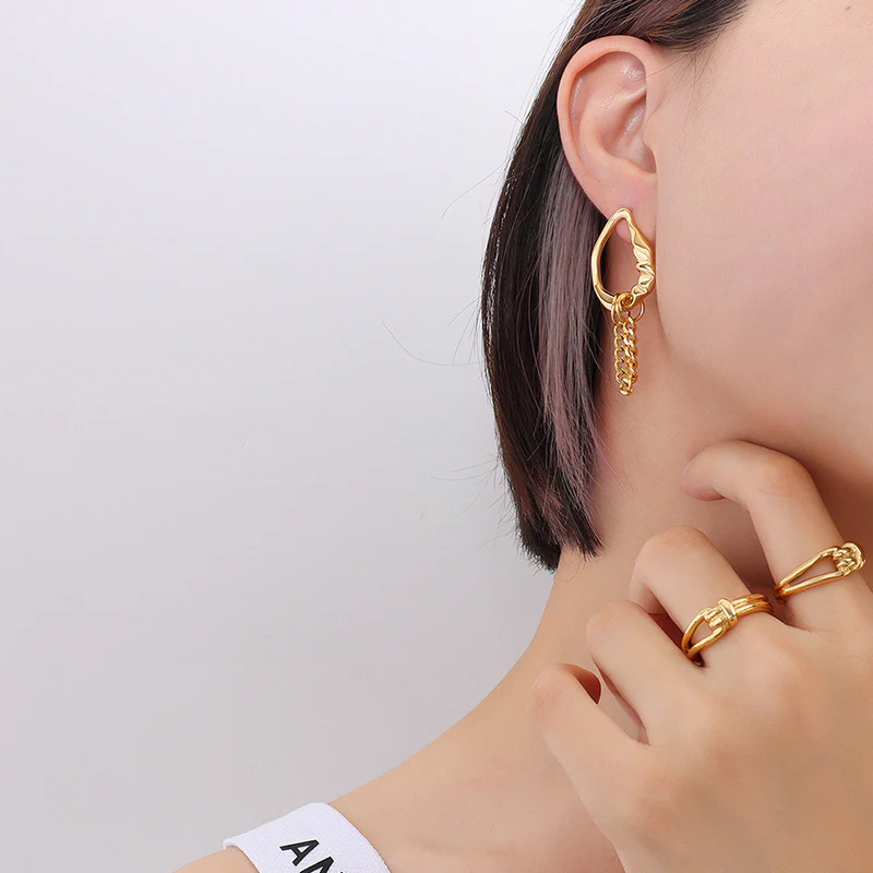 AB Asymmetrical Pearl and Chain Earrings