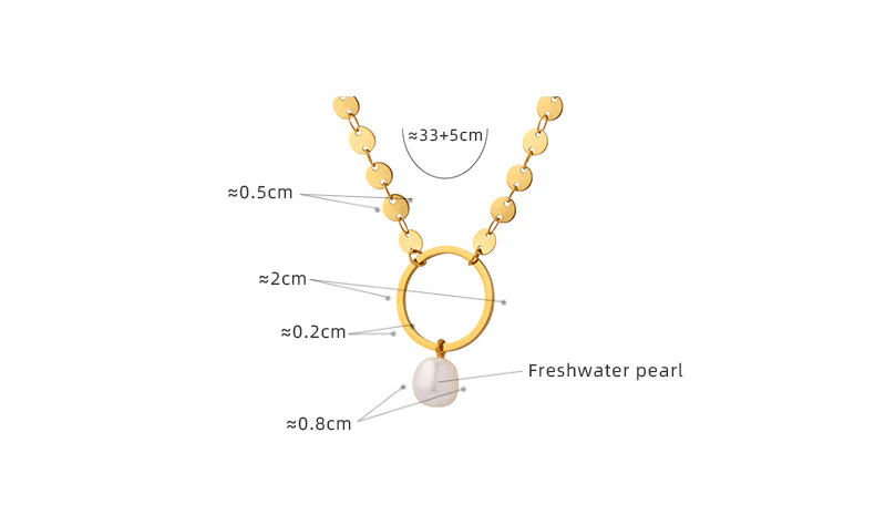 Round Disc Stitching Choker Necklace With Pearl Pendant