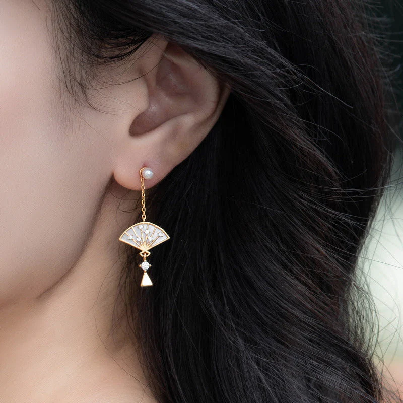 Pearl Studs Gold Fan Earrings