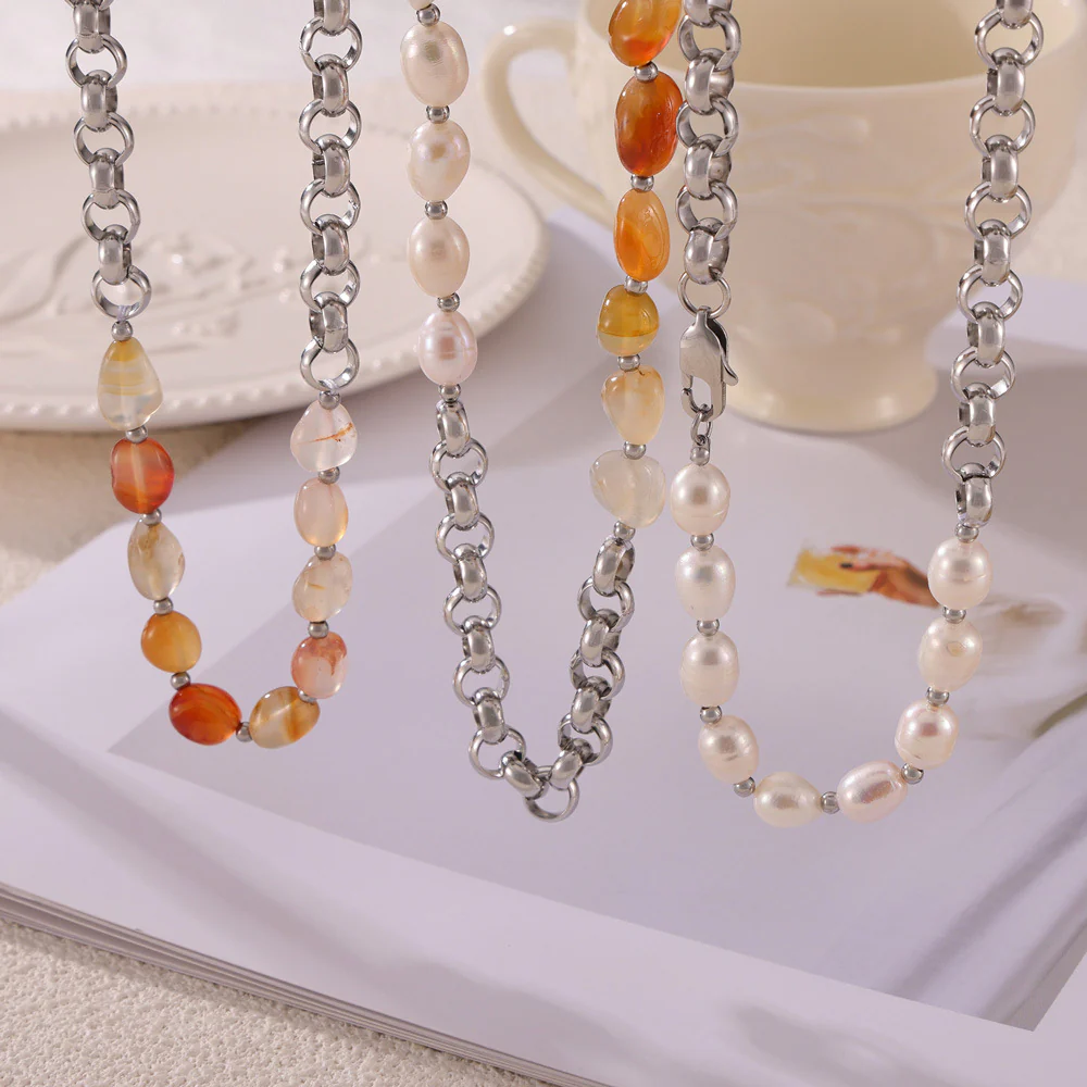 Chic Natural Stone Freshwater Pearl Necklace