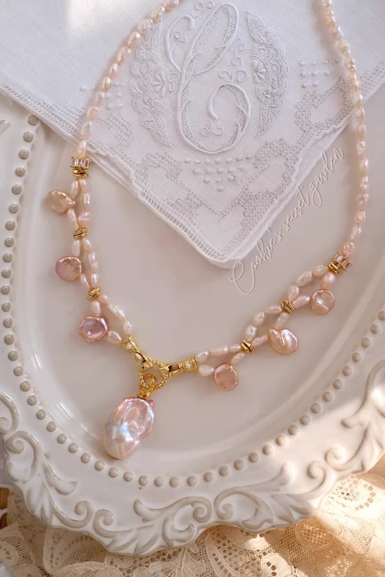 【Monet Garden Collection】 Handmade Princess of Lotus Baroque Pearl Necklace
