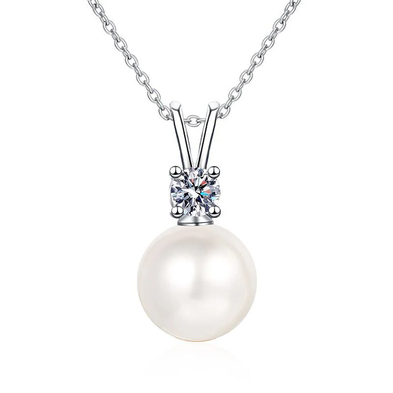Simple Chic Diamond Pearl Pendant Necklace