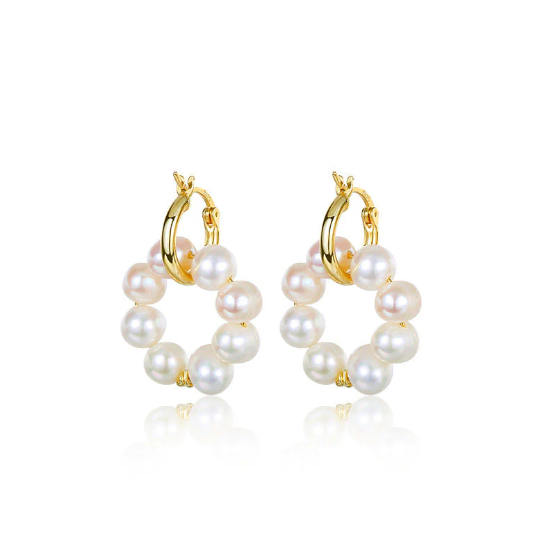 Gold Pearl Hoop Earrings