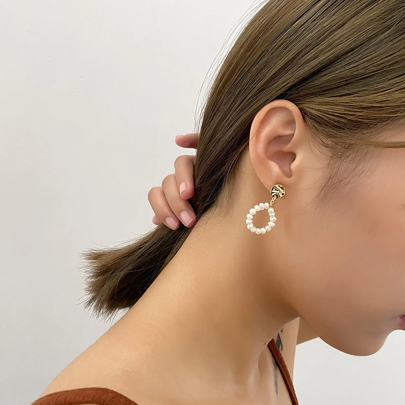 Baroque Pearl Hoop Pearl Earrings