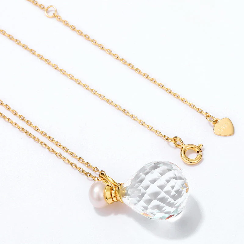 Crystal Perfume Bottle Pearl Pendant