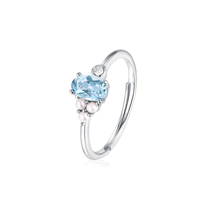 Blue Topaz and Pearl Ring