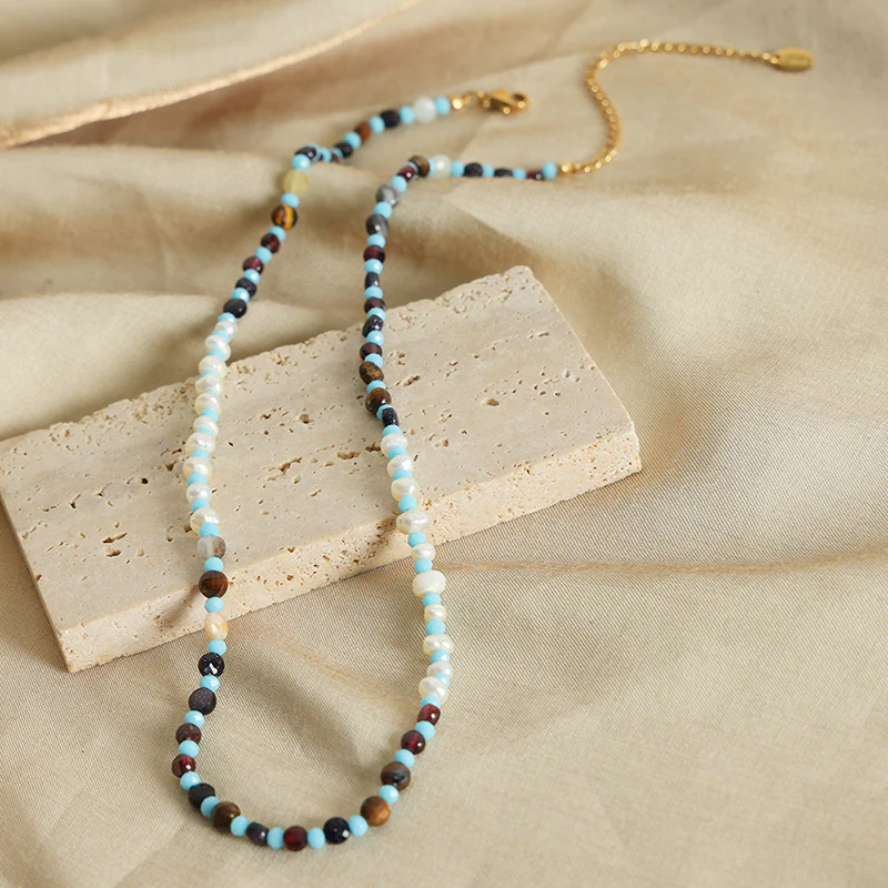 Natural Agate and Freshwater Pearl Necklace