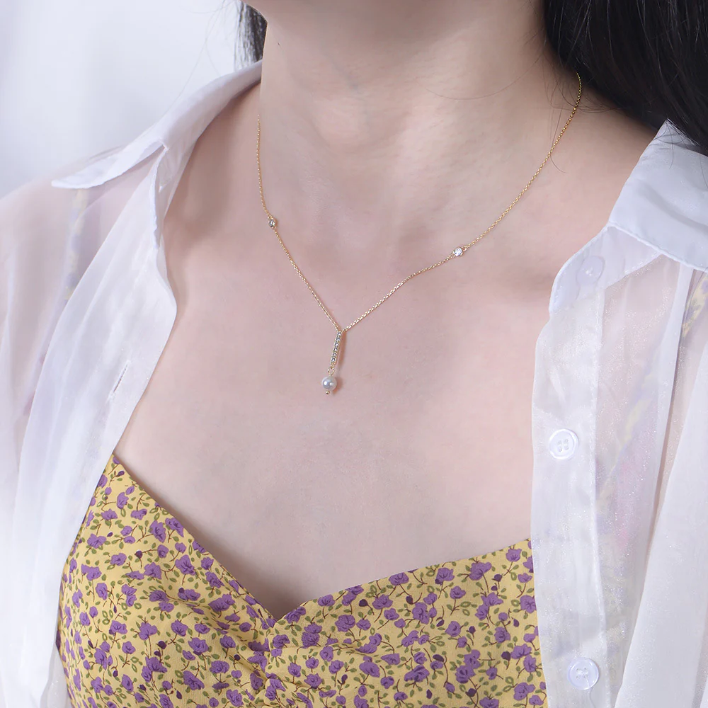 Zirconia Tassel Pearl Pendant Necklace