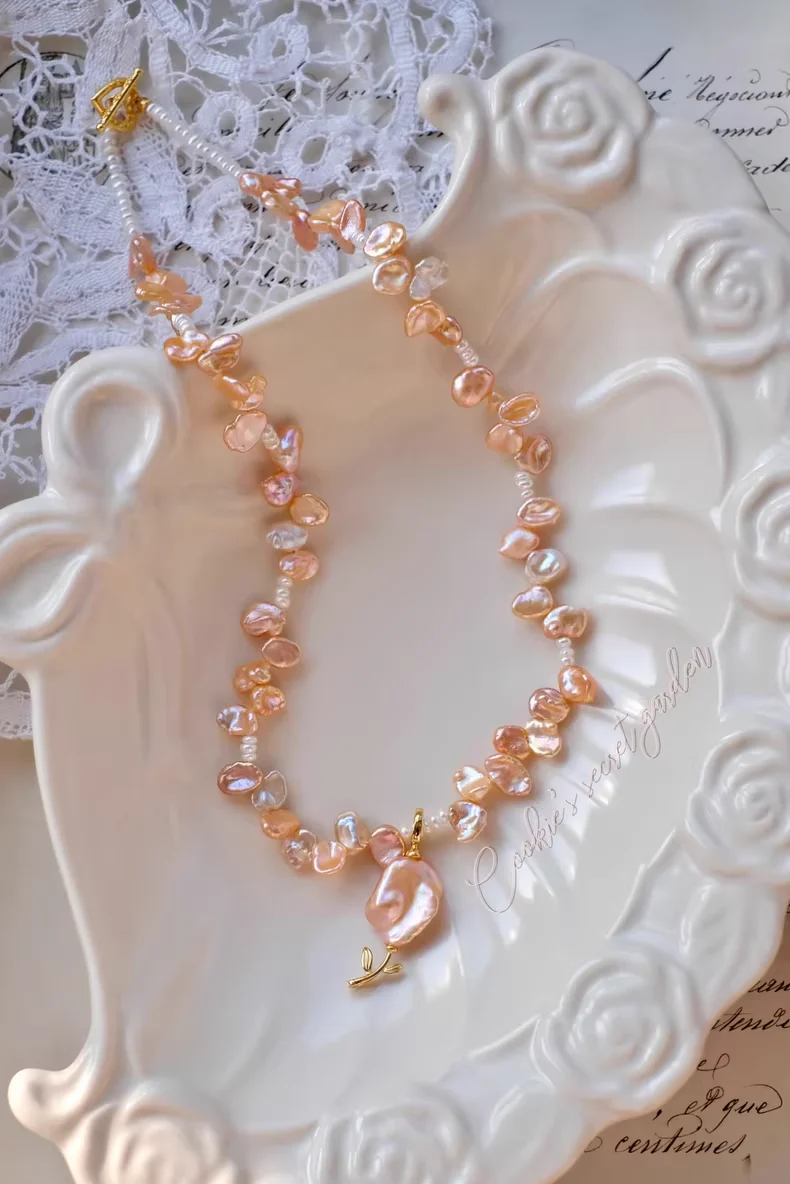【Monet Garden Collection】 Handmade Girly's Spring Baroque Pearl Necklace
