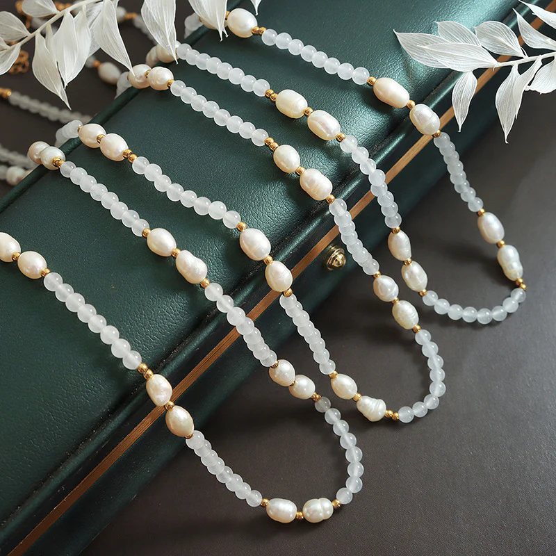 Jade and Freshwater Pearl Beaded Necklace