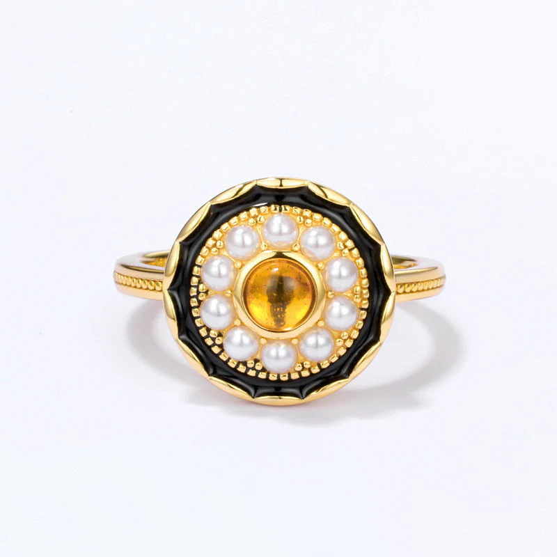 Natural Amber and Pearl Ring