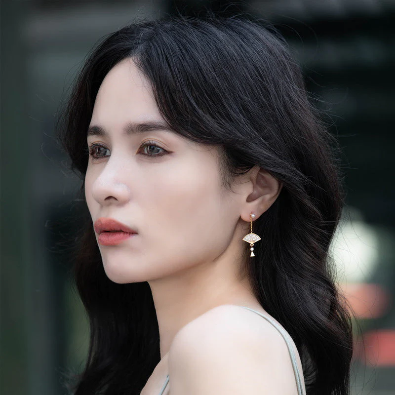 Pearl Studs Gold Fan Earrings