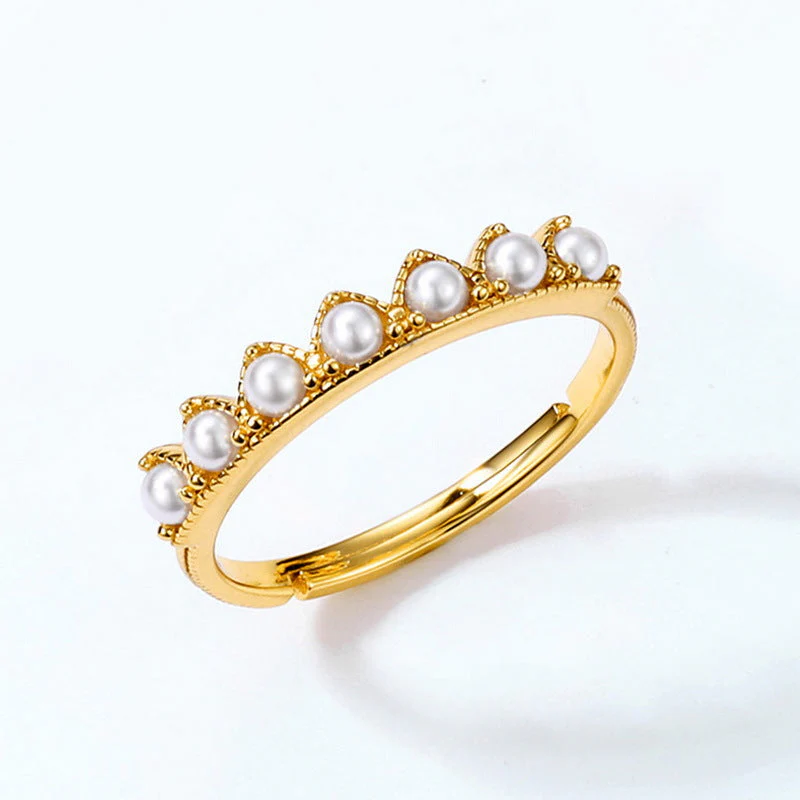 Adjustable Crown Pearl Ring