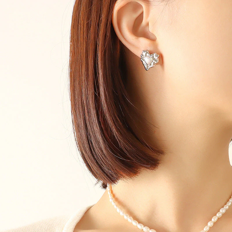 Heart Pearl Necklace and Earring Set