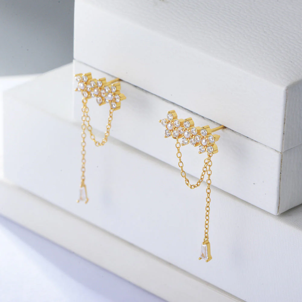 Pearl Earrings Flower Zircon Tassel