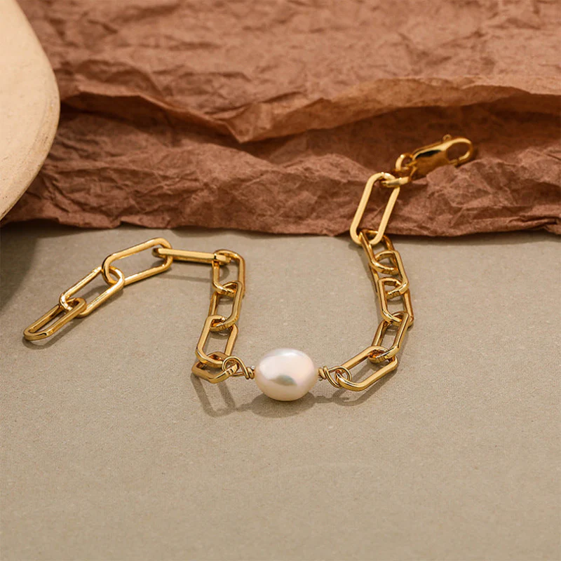 Adjustable Pearl Bracelet Paperclip Chain