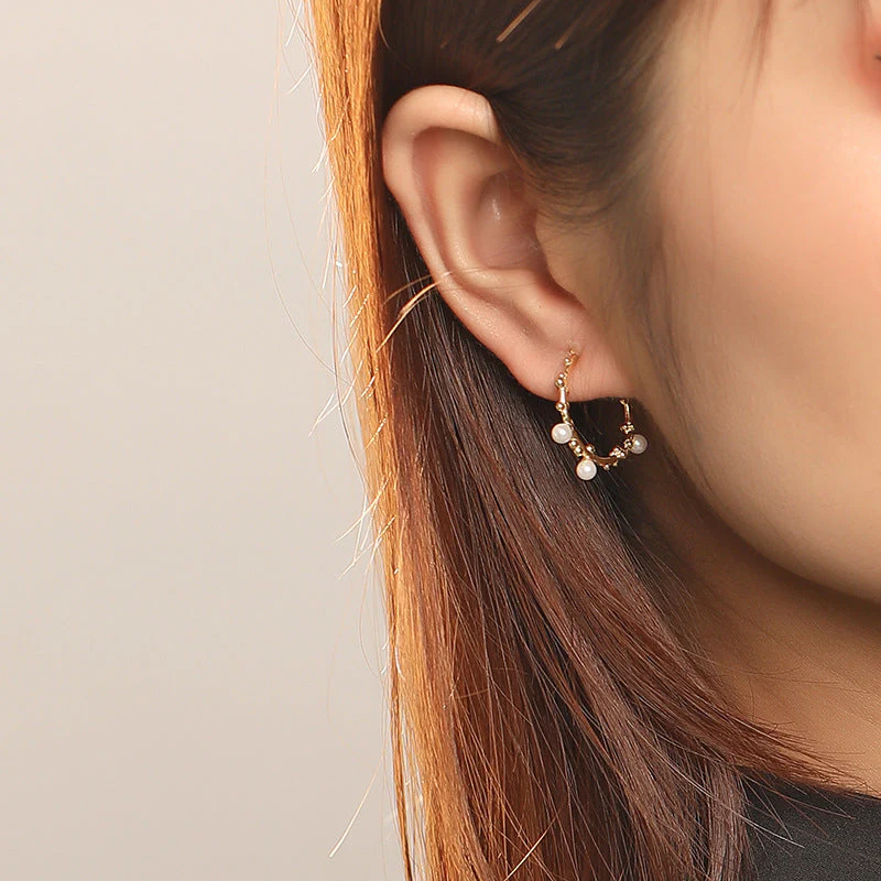 Gold Big Hoop Pearl Earrings