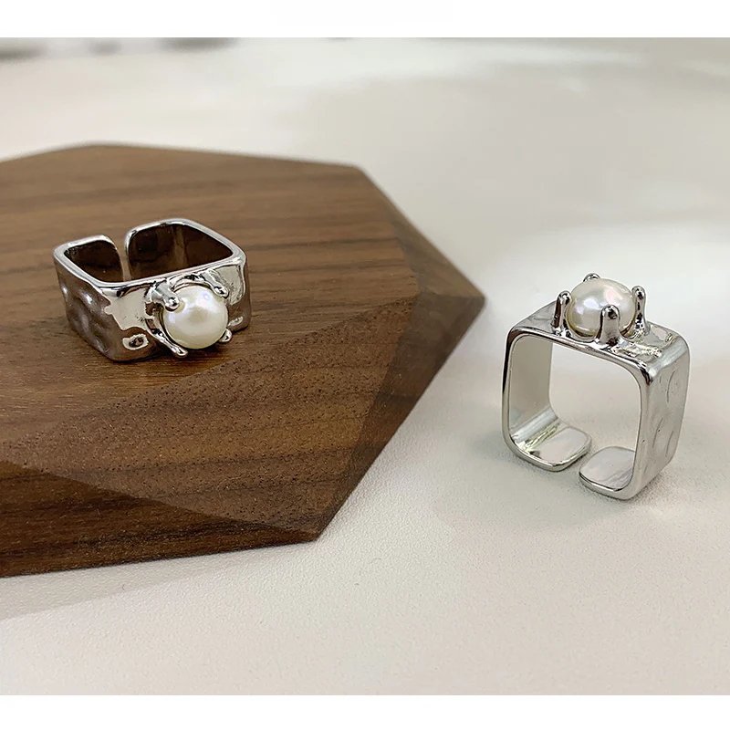 Wide Band Square Pearl Ring