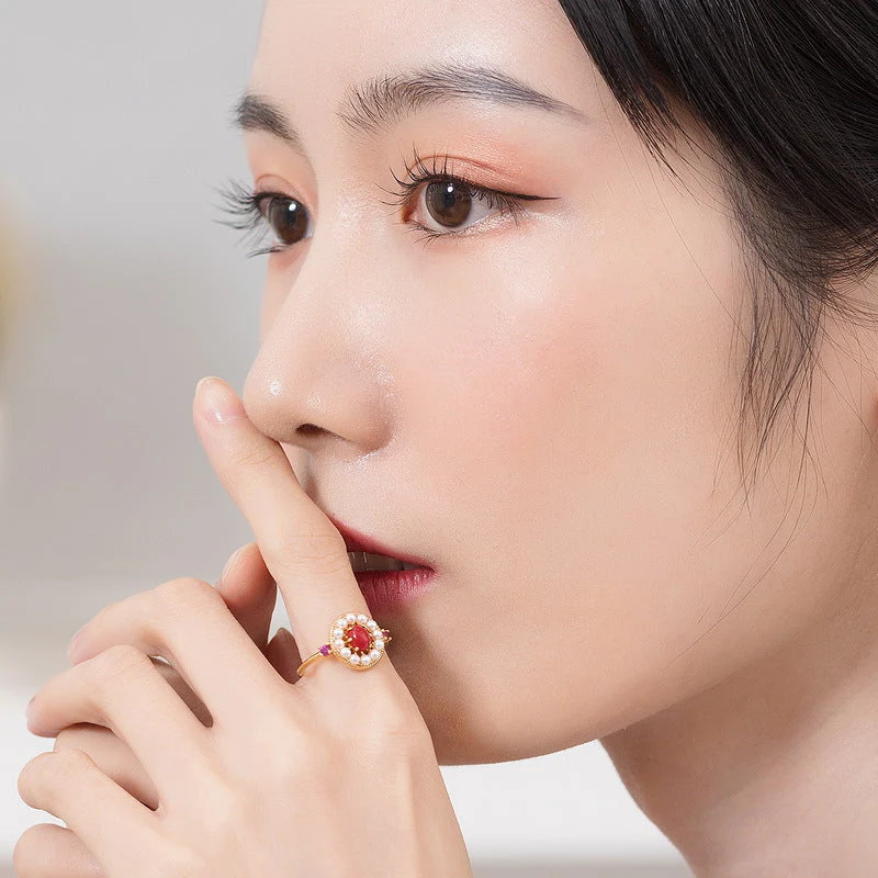 Red Coral and Pearl Ring