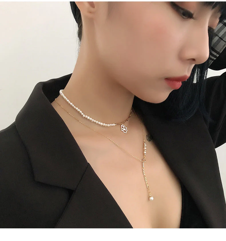 Gold Y Necklace Pearl Drop Pendant