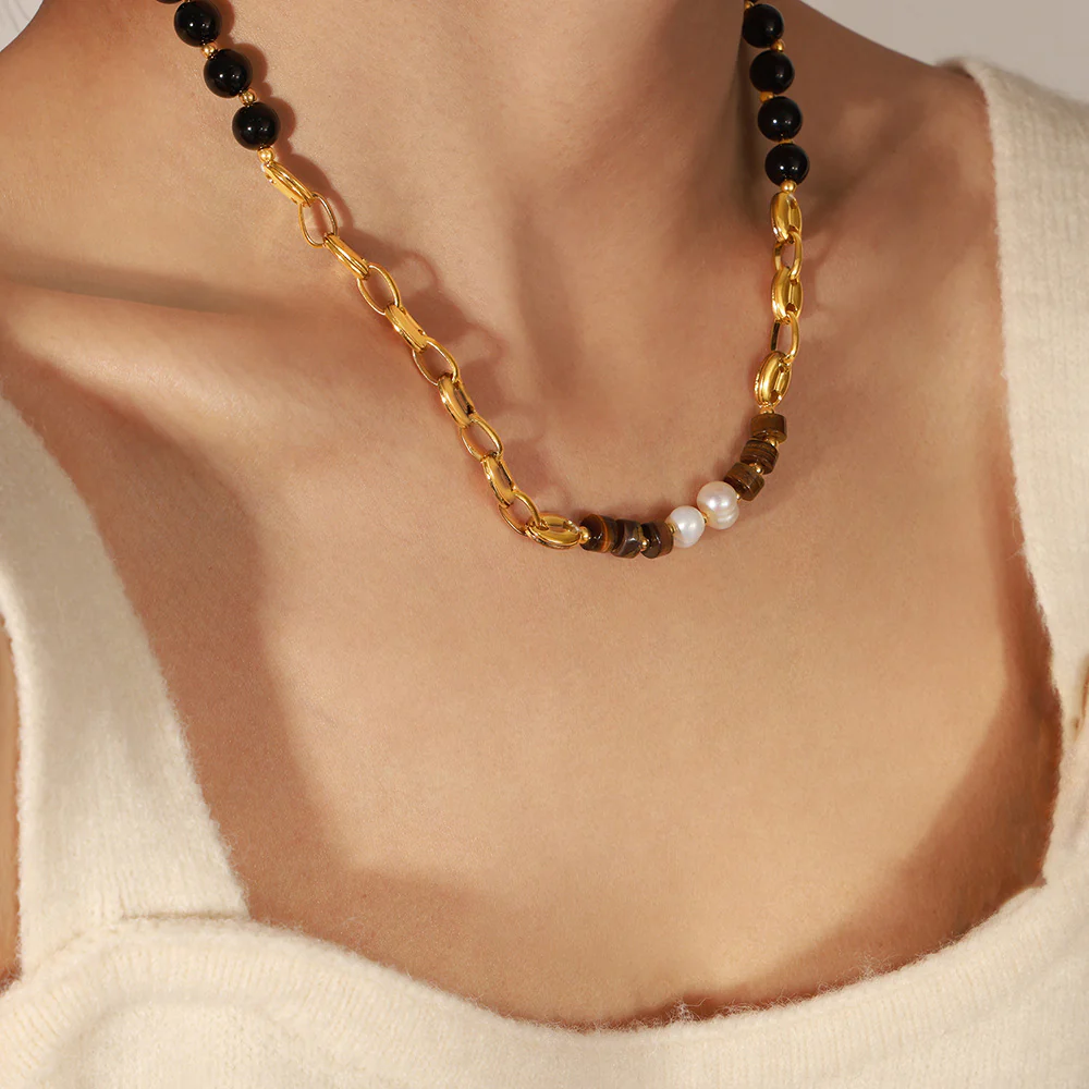 Maillard Tiger's Eye Stone Freshwater Pearl Necklace